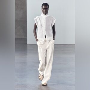 NWT‼️ ZARA RUFFLED 100% RAMIE SHIRT ZW COLLECTION SIZE SMALL